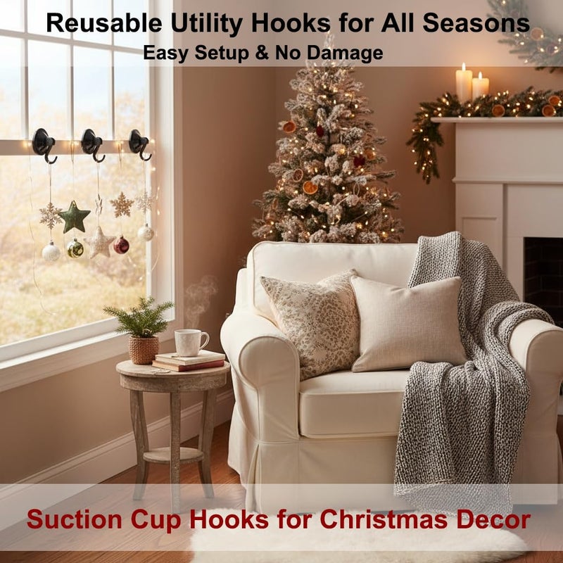 NL HOME Suction Cup Hooks, Powerful Vacuum Wreath Hangers for Glass Door or Window, Set of 4, Black - Image 3